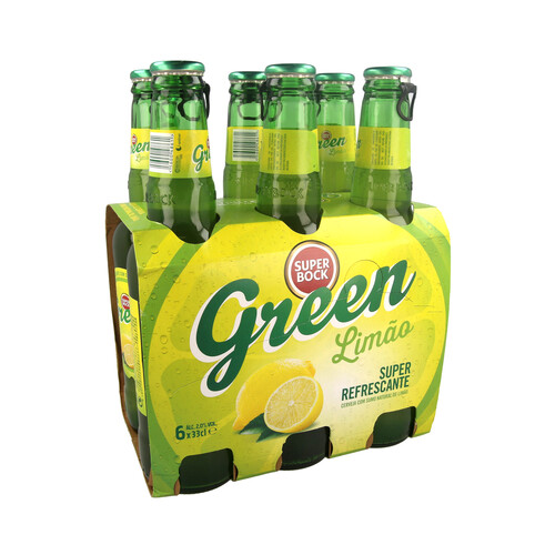 SUPER BOCK GREEN  Cerveza con sabor a limón pack de 6 botellas de 33 centilitros