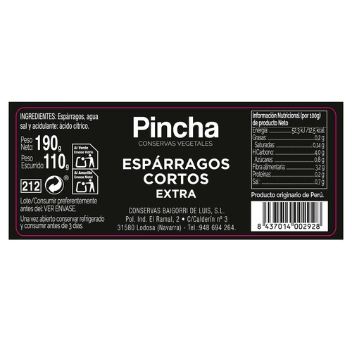 Espárrago corto extra 110 gr.