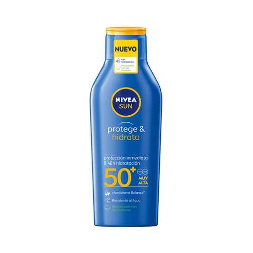 NIVEA Sun Leche solar protectora e hidratante, con factor de protección 50+ ( muy alto) protege & hidrata 400 ml.