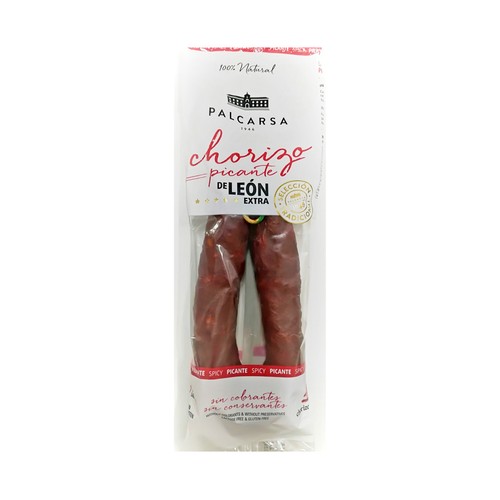 Chorizo de León, ahumado y picante, sin gluten y de categoria extra PALCARSA 325 g.
