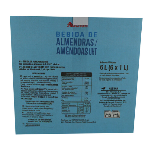 PRODUCTO ALCAMPO Bebida de almendras enriquecida con calcio PRODUCTO ALCAMPO 6 x 1l.