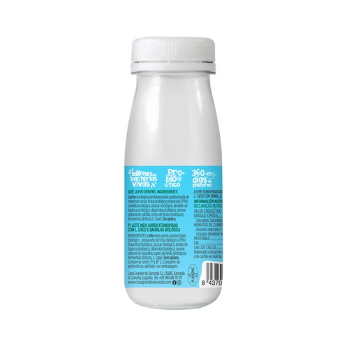 CASA GRANDE DE XANCEDA Leche fermentada ecológica con Lcasei y sabor a vainilla 165 g.