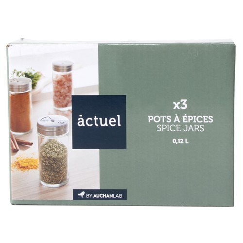 Set de 3 botes de vidrio con tapa de acero inoxidable 0,15L., ACTUEL.