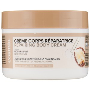 COSMIA Crema corporal nutritiva con manteca de karite y Niacinamida, para pieles muy secas 300 ml.