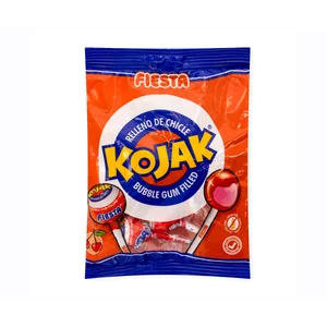FIESTA KOJAK Caramelos con palo, sabor a fresa y con chicle en su interior 7 uds.
