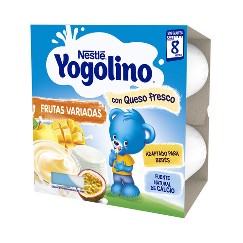 YOGOLINO Postre lácteo con queso fresco y frutas variadas, adapatado para bebés a partir de 8 meses YOGOLINO de Nestlé 4 x 100 g.
