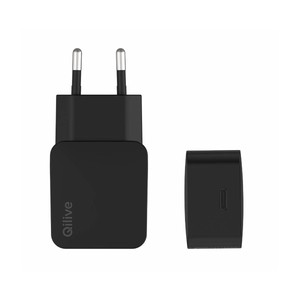 Imagen de Cargador de casa QILIVE 600183053, color negro, entrada USB tipo C, 20W.