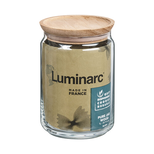 Tarro de vidrio con tapa de madera, 1 litro LUMINARC