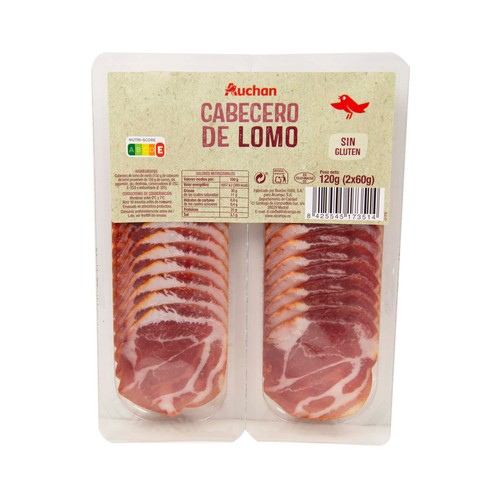 AUCHAN Cabecero de lomo embuchado, sin gluten y cortado en lonchas 2 x 60 g. Producto Alcampo