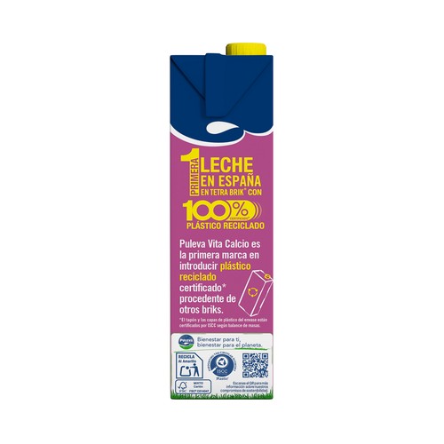 PULEVA Vita calcio Leche semidesnatada sin lactosa, con alto contenido en calcio 1 l.