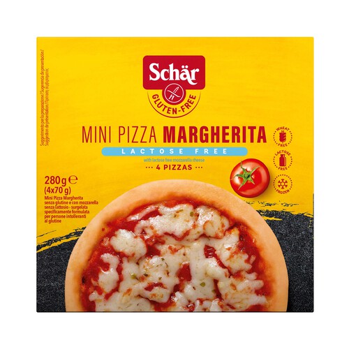 SCHÄR Mini pizzas margarita cocidas en horno de piedra, ultracongeladas y sin gluten 4 x 70 g.