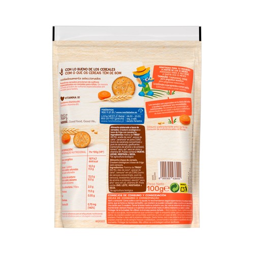 NESTLÉ Galletas infantiles ecológicas con zanahoria, a partir de 12 meses 100 g.