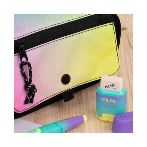 Estuche portatodo 4 cremalleras con solapa Sunset color turquesa. MILAN