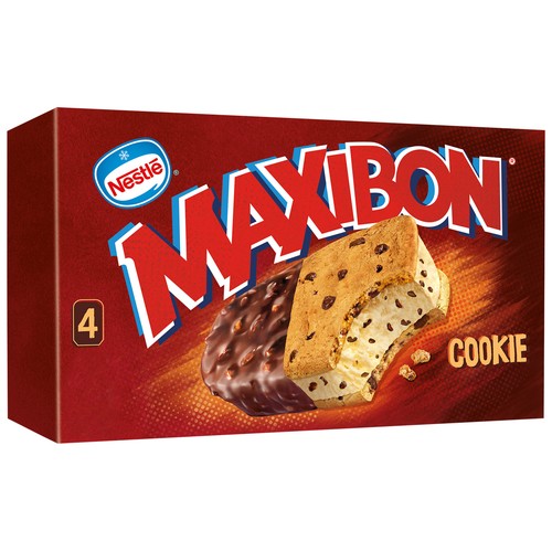 MAXIBON Sándwich de helado de vainilla con cookies 4 x 140 ml.