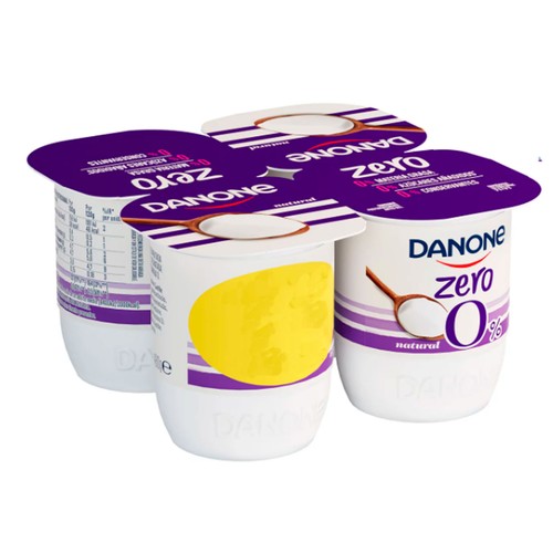 DANONE Zero 0% Yogur natural desnatado sin azúcares añadidos y sin conservantes 4 x 120 g.