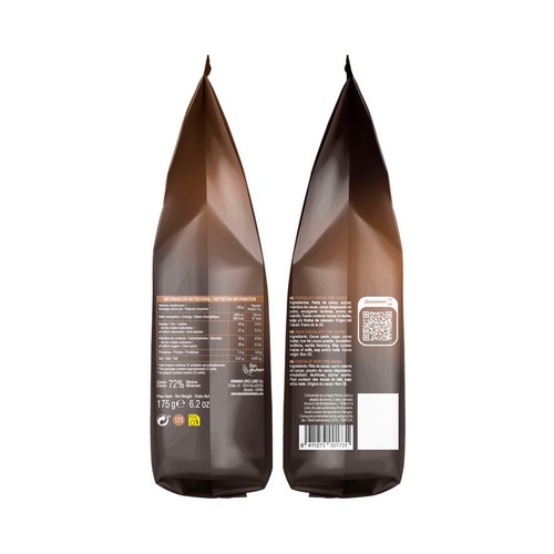 CLAVILEÑO Chocolatina choco negro 72 % 175 g.