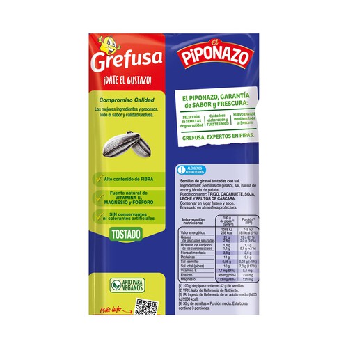 GREFUSA Pipas de girasol GREFUSA EL PIPONAZO Original 200 g.