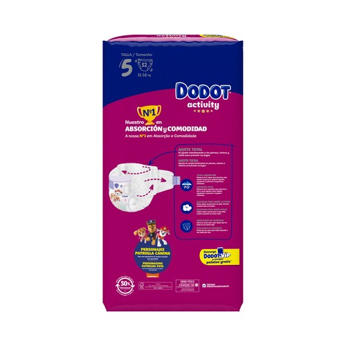 DODOT Activity Pañales talla 5 (11-16 kg) 52 uds.
