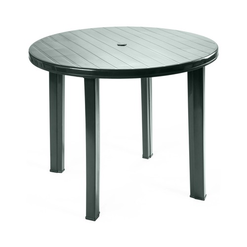 Mesa de jardín redonda de resina color verde 0,9m. PLASTICOS JOLUCE.