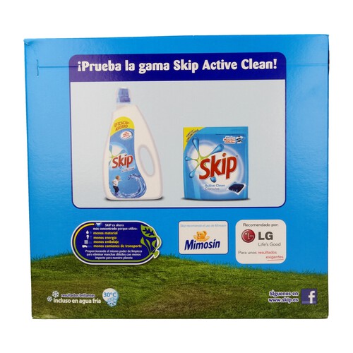 SKIP Active Clean Detergente en polvo para lavadora con aceleradores de lavado 2,22 kg. 37 lav.