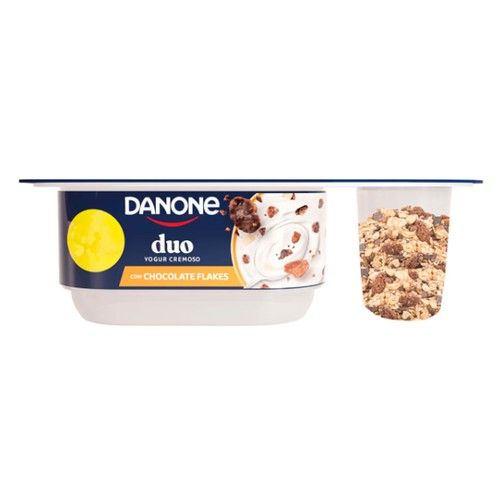 DANONE Duo Yogur cremoso azucarado con copos de maiz cubiertos de chocolate 102 g.