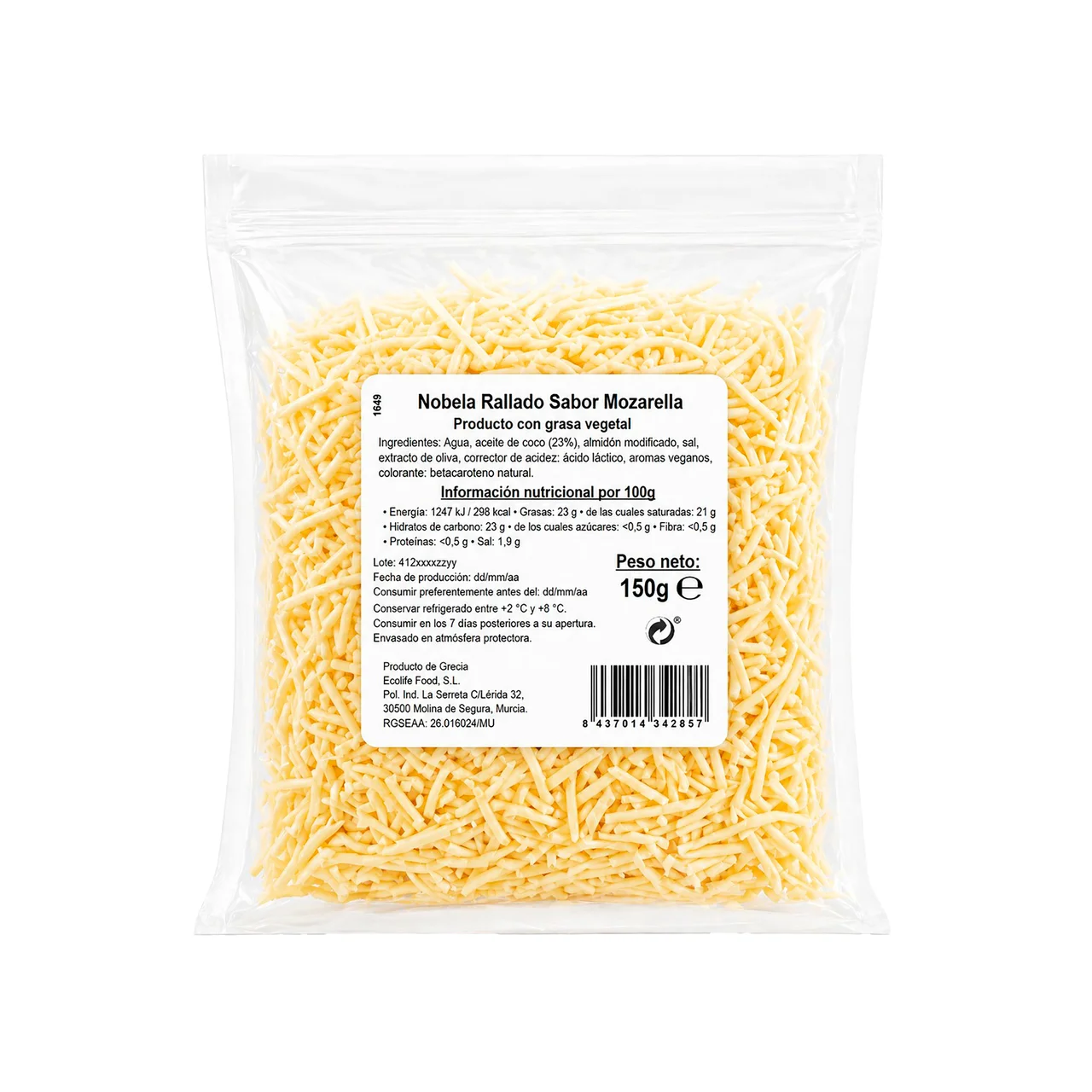 Nobela Rallado vegano sabor mozarella 150 g.