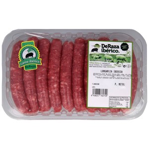 Bandeja de longaniza blanca (salchichas), fresca e ibérica, elaboradas sin gluten