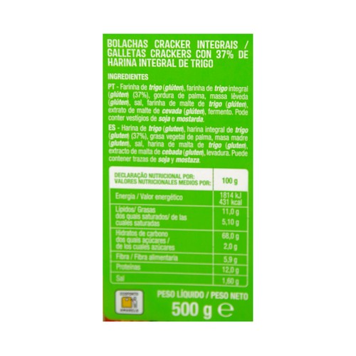 PRODUCTO ALCAMPO Crackers integrales 500 g.