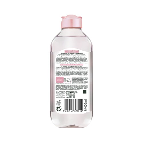 GARNIER Skin active Agua micelar con rosas, para piel apagada y sensible 400 ml.