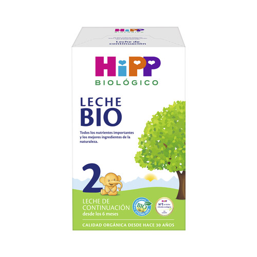 HIPP Leche (2) de continuación ecológica con Omega-3 (ALA) y calcio, a partir de 6 meses HIPP Biológico 600 g.