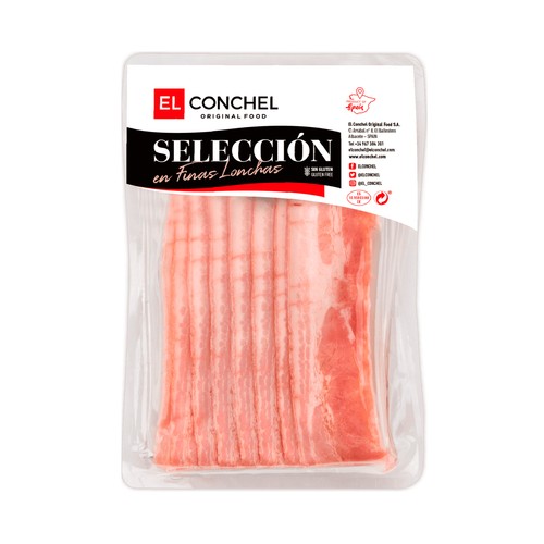 EL CONCHEL Bacon elaborado sin gluten y cortado en finas lonchas EL CONCHEL Selección 100 g.