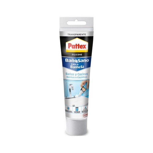 Silicona especial cocinas y baños, translucido, PATTEX Baño Sano, 50ml.