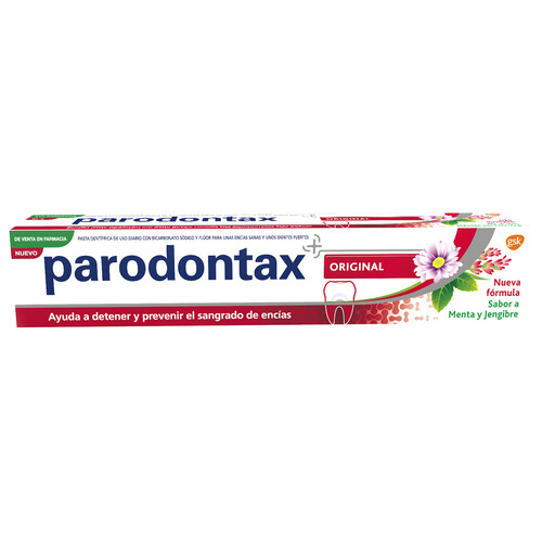Pasta de dientes con flúor que ayuda a detener el sangrado de las encías PARODONTAX 75 ml.