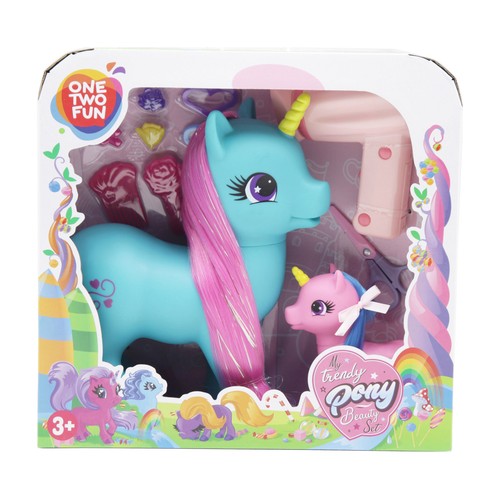 Conjunto de dos unicornios con accesorios, ONE TWO FUN ALCAMPO.