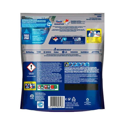 FINISH Detergente para lavavajillas con limón desengrasante FINISH QUANTUM 40 uds.