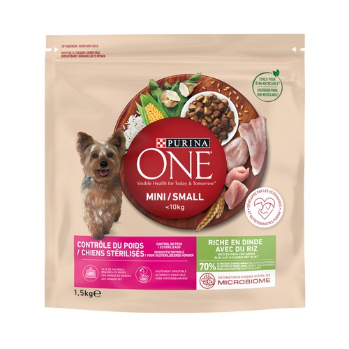 PURINA ONE Mini Comida para perros de raza pequeña a base pavo y arroz 1,5 kg.