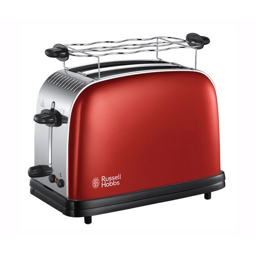 Tostador RUSSELL HOBBS Flame red 23330-56, 2 ranuras, 1670W, termostato, bandeja recogemigas, calienta panecillos.
