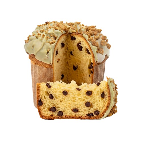 Panettone con cobertura de pistacho con crocanti de almendra 450 g. 