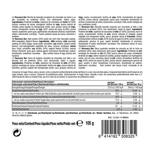 VICTORY ENDURANCE Barritas recuperadoras con sabor a yogurt con 32% de proteína, Recovery Bar 3 uds. x 35 g.