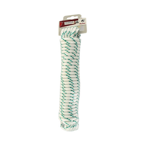 Cuerda trenzada blanca y verde de 5 milímetros por 10 metros, PRODUCTO ALCAMPO.