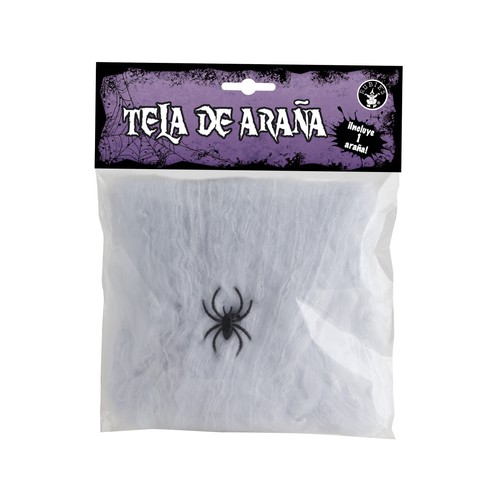 Mini tela de araña color blanca, incluye 1 araña HAUNTED HOUSE 1 unidad.