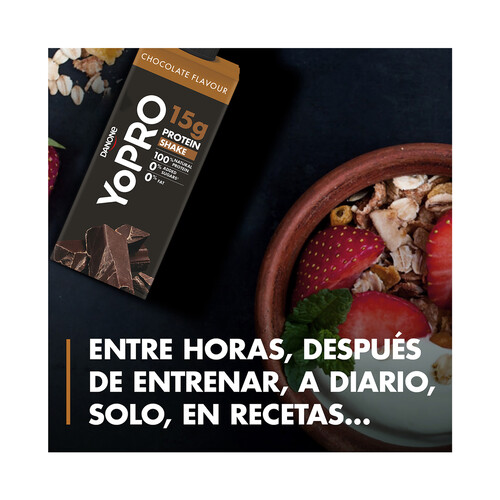 YOPRO Batido con sabor a chocolate, sin azúcares ni grasa y con alto contenido en proteinas YOPRO de Danone 250 ml.