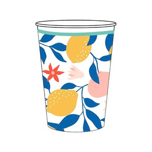 Imagen de Pack de 10 vasos de cartón de 23cl,  decorado con limones, ACTUEL 