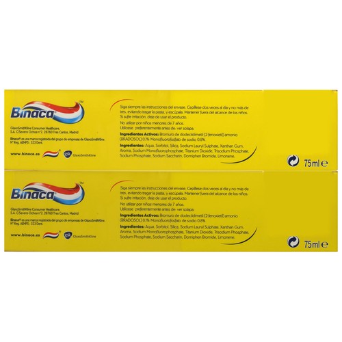 BINACA Pasta de dientes contra las caries y la placa que protege tus encías BINACA 2 x 75 ml.
