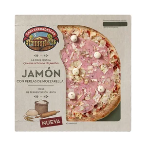 CASA TARRADELLAS Pizza fresca de jamón con perlas de Mozzarella, cocida al horno de piedra CASA TARRADELLAS 400 g.
