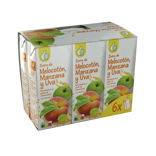 PRODUCTO ECONÓMICO ALCAMPO Zumo de melocotón, uva y manzana PRODUCTO ECONÓMICO ALCAMPO brick 6 uds x 20 cl.