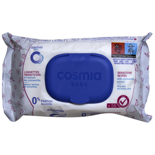 COSMIA BABY Toallitas húmedad para bebe con extracto de Camomila, para pieles secas y sensibles COSMIA BABY 3 x 56 uds.