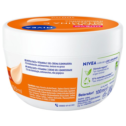 NIVEA Face+ Crema facial hidratante, iluminadora y antimanchas con textura gel 100 ml.