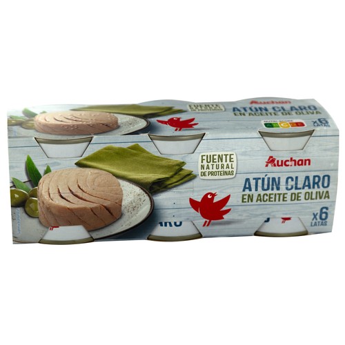 Atún claro en aceite de oliva PRODUCTO ALCAMPO lata de 52 g. pack de 6 uds.