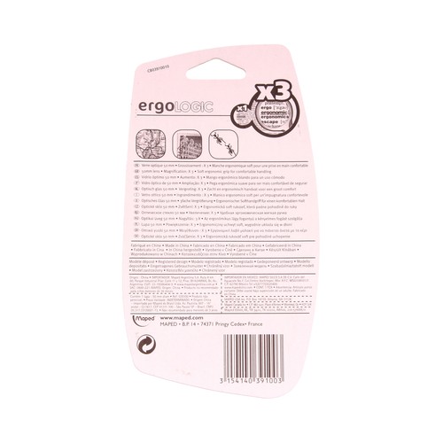 Lupa de lectura con mango blando y ergonómico y lente de 3 aumentos MAPED Junior.